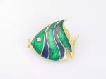 Click to view larger image of BLUE AND GREEN ENAMEL FISH BROOCH WITH RHINESTONE EYE (Image1)