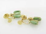 Click to view larger image of VINTAGE KRAMER DANGLING FAUX PEARL AND JADE SCREW BACK EARRINGS (Image2)