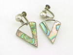 VINTAGE SIGNED MEXICAN STERLING SILVER ABALONE SCREW BACK EARRINGS