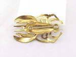 Click to view larger image of VINTAGE RED ENAMEL ON BRASS LOBSTER BROOCH WITH GREEN RHINESTONE EYES (Image2)