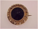 Click to view larger image of ANTIQUE VICTORIAN OR EDWARDIAN BLACK GLASS C CLASP MOURNING BROOCH (Image1)