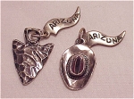 Click here to enlarge image and see more about item 52109: 2 ARIZONA SOUVENIR TRAVEL STERLING SILVER CHARMS COWBOY HAT, ARROWHEAD