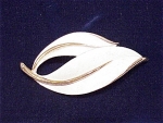 VINTAGE SARAH COVENTRY WHITE ENAMEL TWO LEAVES BROOCH