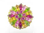 Click to view larger image of VINTAGE PINK, PURPLE, AMBER AND GREEN RHINESTONE BROOCH (Image1)