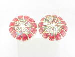 VINTAGE RED CONFETTI LUCITE AND ABALONE CLIP EARRINGS