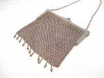 Click to view larger image of ANTIQUE VINTAGE GERMAN SILVER MESH PURSE HANDBAG WITH DANGLES AND ETCHING (Image5)