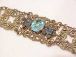Click to view larger image of VINTAGE VICTORIAN REVIVAL FILIGREE BRACELET WITH BLUE GLASS STONES (Image4)
