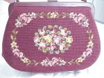 Click to view larger image of VINTAGE DARK RED MAROON NEEDLEPOINT PETIT POINT FLOWERS PURSE HANDBAG (Image2)