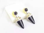 BLACK LUCITE AND SILVER TONE PIERCED EARRINGS SIGNED VITTORIO