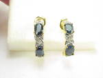 Click here to enlarge image and see more about item 143816: STERLING SILVER VERMEIL DARK BLUE SAPPHIRE DIAMOND PIERCED EARRINGS