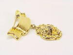 Click to view larger image of DANGLING LION HEAD GOLD TONE BANNER BROOCH (Image2)