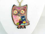 Click to view larger image of VINTAGE MODERN ABSTRACT DESIGN ENAMEL RHINESTONE OWL PENDANT NECKLACE (Image2)
