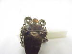 Click to view larger image of VINTAGE MEXICAN STERLING SILVER GREEN ONYX JADE FACE OR MASK BROOCH (Image3)