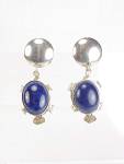 SIGNED TAXCO MEXICO STERLING SILVER LAPIS TURTLE PIERCED EARRINGS