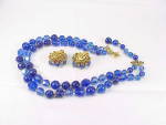 Click to view larger image of VINTAGE DeMARIO BLUE BEAD CRYSTAL RHINESTONE NECKLACE AND EARRINGS SET (Image4)