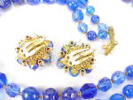 Click to view larger image of VINTAGE DeMARIO BLUE BEAD CRYSTAL RHINESTONE NECKLACE AND EARRINGS SET (Image5)