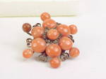 Click to view larger image of ANTIQUE VICTORIAN EDWARDIAN STARBURST SALMON RED CORAL BEAD BROOCH (Image2)