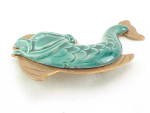 Click to view larger image of VINTAGE TURQUOISE GLAZED CERAMIC FISH OR DOLPHIN ON COPPER BROOCH (Image2)