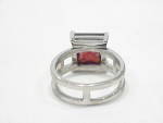 Click to view larger image of STERLING SILVER AND DARK RUBY RED CUSHION CUT GLASS RING (Image4)
