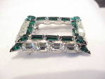 Click to view larger image of VINTAGE EMERALD GREEN AND CLEAR RHINESTONE BROOCH (Image4)