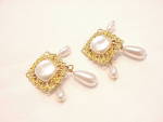 Click to view larger image of VINTAGE GOLD TONE FILIGREE WITH DANGLING PEARLS CLIP EARRINGS (Image2)