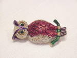 Click to view larger image of VINTAGE ENAMEL AND RHINESTONE OWL BROOCH - NUMBERED A2361 (Image2)