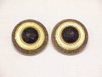 Click here to enlarge image and see more about item 41274: VINTAGE JORGEL GOLD SPARKLE LUCITE BLACK RHINESTONE CLIP EARRINGS