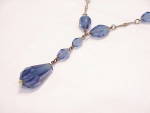 Click to view larger image of ANTIQUE VICTORIAN BLUE CUT CRYSTAL STERLING SILVER LAVALIERE NECKLACE (Image2)