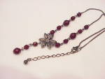 Click to view larger image of VICTORIAN STYLE LAVALIERE NECKLACE WITH DARK RED RHINESTONES AND BEADS (Image4)