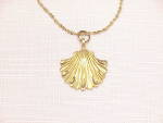 Click to view larger image of BRUSHED GOLD TONE SCALLOP SEASHELL PENDANT NECKLACE (Image2)
