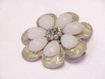 Click to view larger image of OLIVE GREEN ENAMEL, WHITE CABACHON AND RHINESTONE BROOCH (Image2)