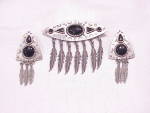 NATIVE AMERICAN STYLE BROOCH AND PIERCED EARRINGS SIGNED JJ