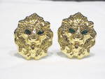 Click to view larger image of LARGE GOLD TONE LION HEAD CLIP EARRINGS SIGNED CINDY ADAMS (Image1)