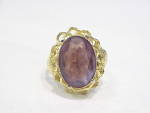 Click to view larger image of VINTAGE LARGE SINGLE AMETHYST RHINESTONE GOLD TONE RING (Image4)