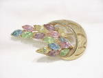 Click to view larger image of VINTAGE GOLD TONE BROOCH WITH PASTEL RHINESTONE NAVETTES (Image1)