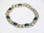 Click to view larger image of GOLD TONE LINK BRACELET WITH MULTICOLORED RHINESTONES (Image2)