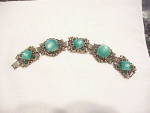 Click to view larger image of VINTAGE CHUNKY GREEN LUCITE MOONSTONE RHINESTONE BRACELET (Image1)