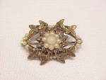 Click to view larger image of VINTAGE ANTIQUED GOLD TONE SEED PEARL BROOCH (Image1)
