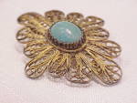 Click to view larger image of VINTAGE ISRAEL STERLING SILVER  FILIGREE WITH EILAT STONE BROOCH (Image2)