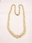 Click to view larger image of VINTAGE LONG CARVED HORN, FAUX IVORY OR BONE FLOWER BEAD NECKLACE (Image1)