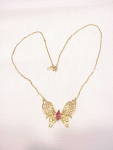 Click to view larger image of 14K GE PINK RHINESTONE AND FILIGREE BUTTERFLY NECKLACE (Image1)