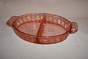 Pink Floral Poinsettia Divided Relish Dish
