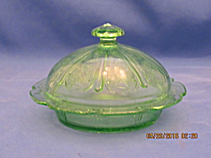 Green Cherry Blossom Covered Butter Dish