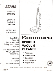Sears Kenmore Upright Vacuum Cleaner Manual bk0096 (Image1)