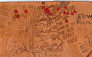 Boy in Old Apple Tree Leather Postcard n1254 (Image1)