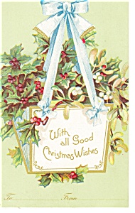  Christmas Postcard Holly Basket Undivided Back p10029 (Image1)