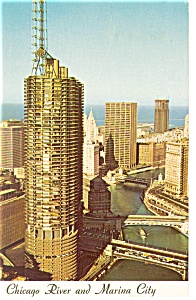 Chicago Il Chicago River Marina City Postcard P10954 1969