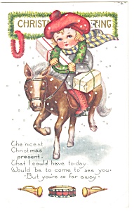 Christmas Postcard Little Child on Horse p11609 (Image1)