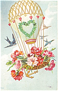 Swallows Flying Near Balloon Scene  Postcard p11784 1910 (Image1)