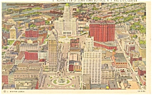 Buffalo NY Aerial View Civic Center Postcard p12675 1936 (Image1)